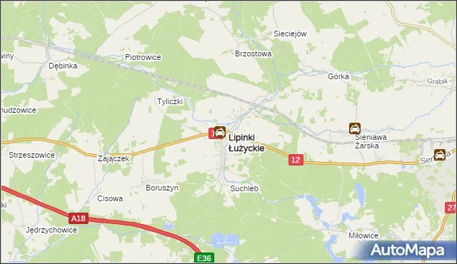 mapa Lipinki Łużyckie, Lipinki Łużyckie na mapie Targeo