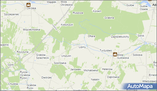 mapa Lipiny gmina Adamów, Lipiny gmina Adamów na mapie Targeo