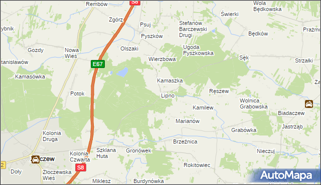 mapa Lipno gmina Brzeźnio, Lipno gmina Brzeźnio na mapie Targeo