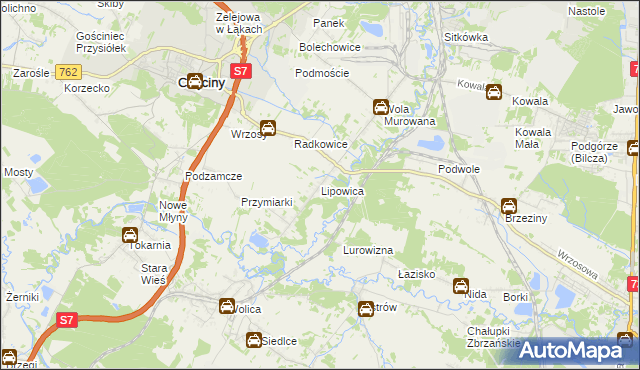 mapa Lipowica gmina Chęciny, Lipowica gmina Chęciny na mapie Targeo