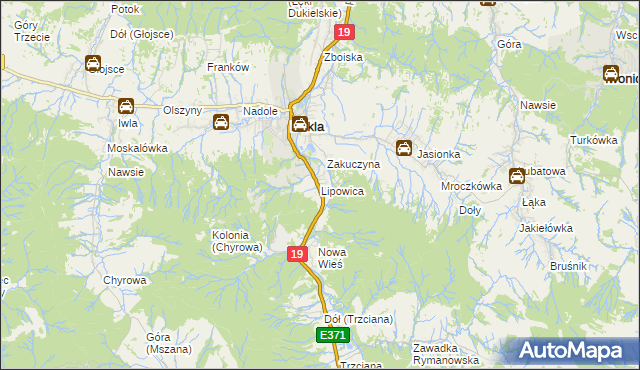 mapa Lipowica gmina Dukla, Lipowica gmina Dukla na mapie Targeo