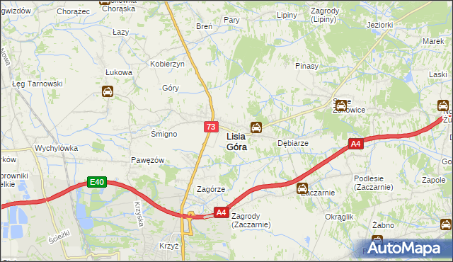 mapa Lisia Góra powiat tarnowski, Lisia Góra powiat tarnowski na mapie Targeo