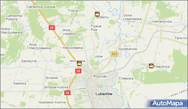 mapa Lisów gmina Lubartów, Lisów gmina Lubartów na mapie Targeo