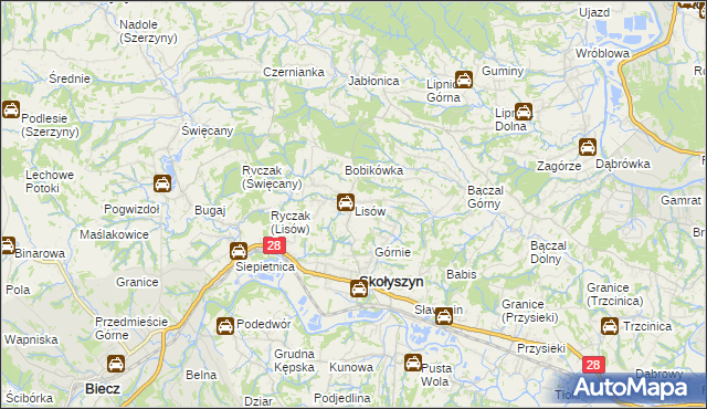 mapa Lisów gmina Skołyszyn, Lisów gmina Skołyszyn na mapie Targeo