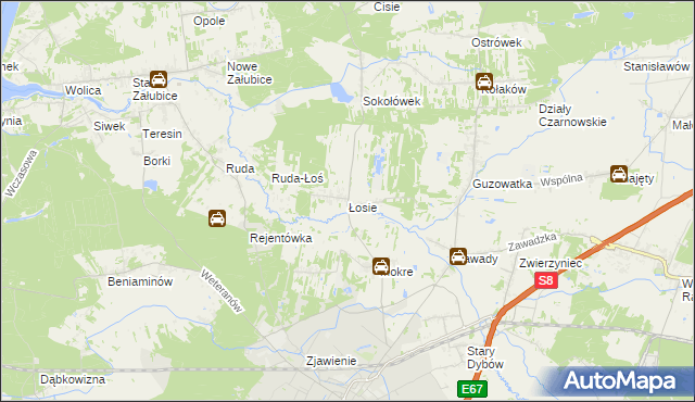 mapa Łosie gmina Radzymin, Łosie gmina Radzymin na mapie Targeo