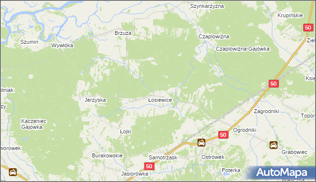 mapa Łosiewice Gajówka, Łosiewice Gajówka na mapie Targeo