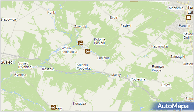 mapa Łosiniec gmina Susiec, Łosiniec gmina Susiec na mapie Targeo