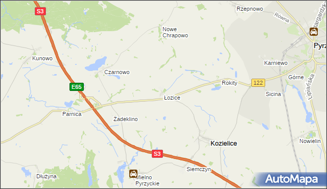 mapa Łozice gmina Kozielice, Łozice gmina Kozielice na mapie Targeo