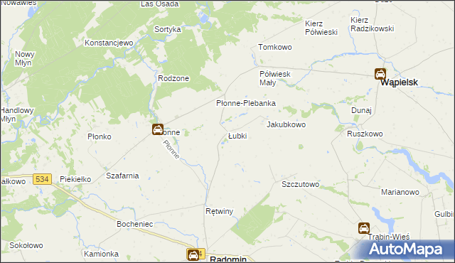 mapa Łubki gmina Radomin, Łubki gmina Radomin na mapie Targeo