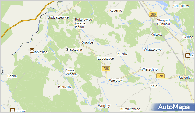 mapa Luboszyce gmina Gubin, Luboszyce gmina Gubin na mapie Targeo
