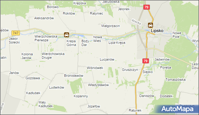 mapa Lucjanów gmina Lipsko, Lucjanów gmina Lipsko na mapie Targeo