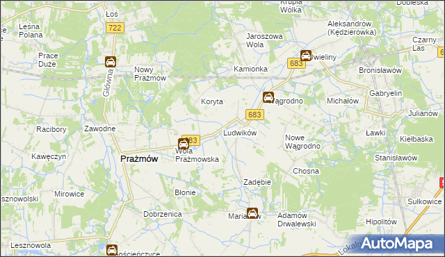 mapa Ludwików gmina Prażmów, Ludwików gmina Prażmów na mapie Targeo