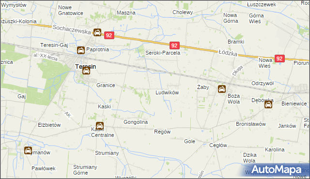 mapa Ludwików gmina Teresin, Ludwików gmina Teresin na mapie Targeo