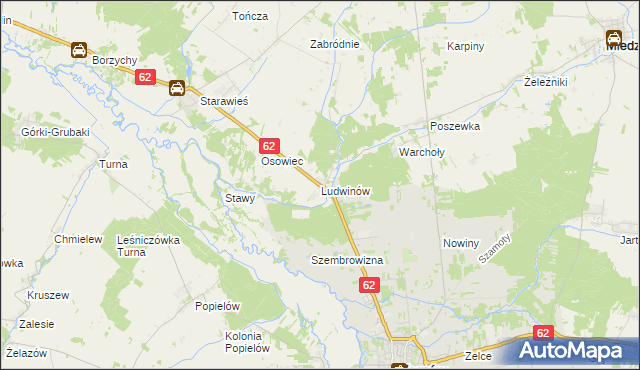 mapa Ludwinów gmina Liw, Ludwinów gmina Liw na mapie Targeo