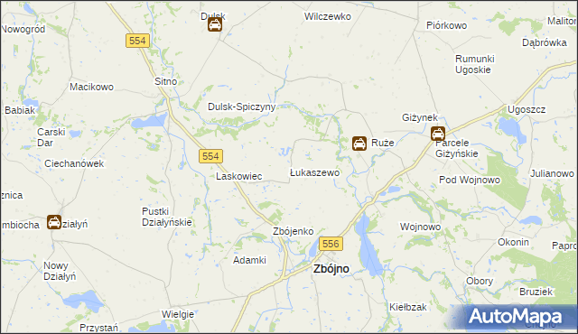 mapa Łukaszewo gmina Zbójno, Łukaszewo gmina Zbójno na mapie Targeo