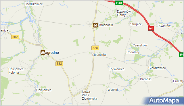 mapa Łukaszów gmina Zagrodno, Łukaszów gmina Zagrodno na mapie Targeo