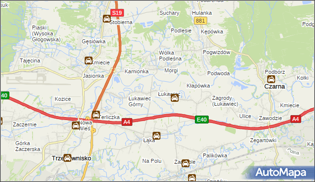 mapa Łukawiec gmina Trzebownisko, Łukawiec gmina Trzebownisko na mapie Targeo