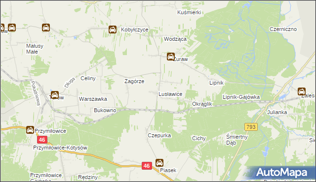 mapa Lusławice gmina Janów, Lusławice gmina Janów na mapie Targeo