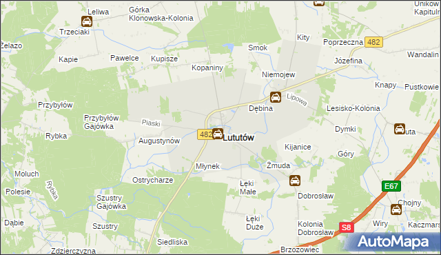 mapa Lututów, Lututów na mapie Targeo