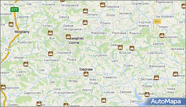 mapa Łyczanka gmina Siepraw, Łyczanka gmina Siepraw na mapie Targeo