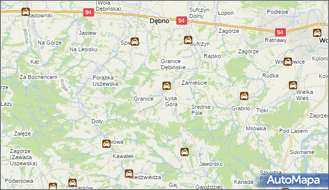 mapa Łysa Góra gmina Dębno, Łysa Góra gmina Dębno na mapie Targeo