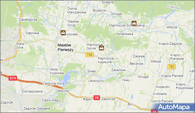 mapa Mąchocice Kapitulne, Mąchocice Kapitulne na mapie Targeo