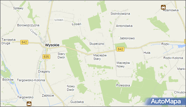 mapa Maciejów Stary gmina Wysokie, Maciejów Stary gmina Wysokie na mapie Targeo