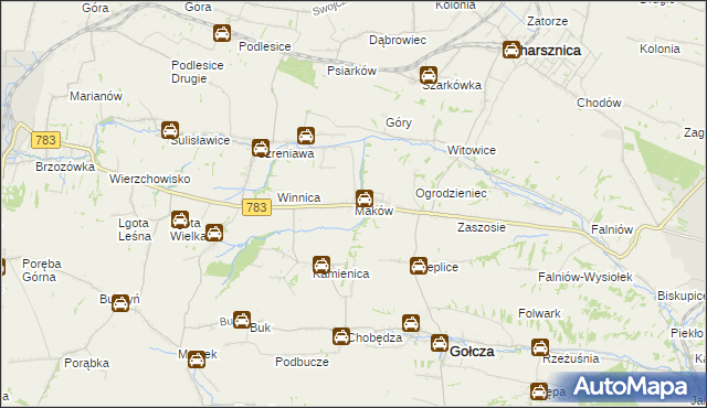 mapa Maków gmina Gołcza, Maków gmina Gołcza na mapie Targeo