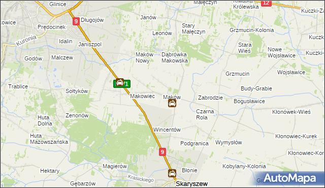 mapa Maków gmina Skaryszew, Maków gmina Skaryszew na mapie Targeo