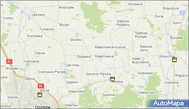 mapa Małachowice, Małachowice na mapie Targeo