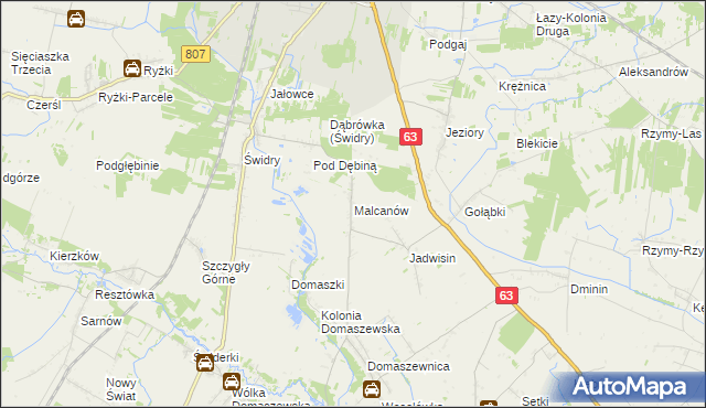 mapa Malcanów gmina Łuków, Malcanów gmina Łuków na mapie Targeo