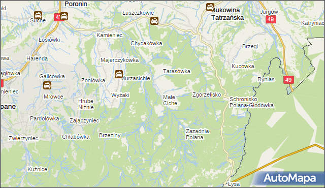 mapa Małe Ciche, Małe Ciche na mapie Targeo