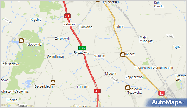 mapa Malenin gmina Tczew, Malenin gmina Tczew na mapie Targeo