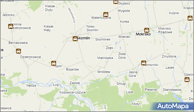 mapa Malinówka gmina Skomlin, Malinówka gmina Skomlin na mapie Targeo