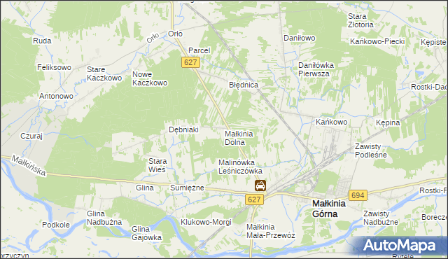 mapa Małkinia Dolna, Małkinia Dolna na mapie Targeo