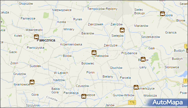 mapa Małoszów gmina Skalbmierz, Małoszów gmina Skalbmierz na mapie Targeo