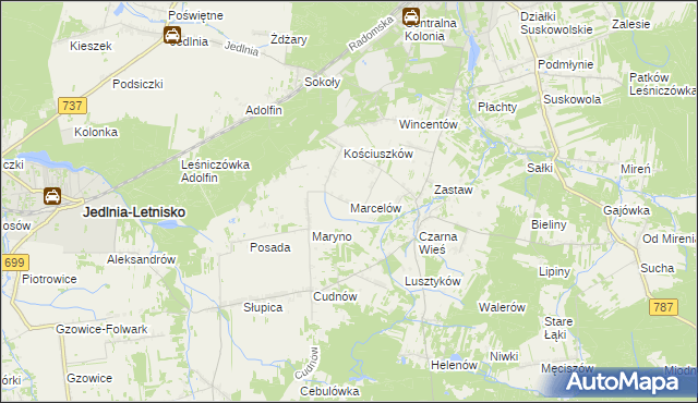 mapa Marcelów gmina Pionki, Marcelów gmina Pionki na mapie Targeo