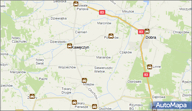 mapa Marianów gmina Kawęczyn, Marianów gmina Kawęczyn na mapie Targeo