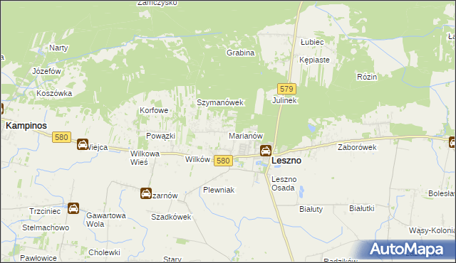 mapa Marianów gmina Leszno, Marianów gmina Leszno na mapie Targeo