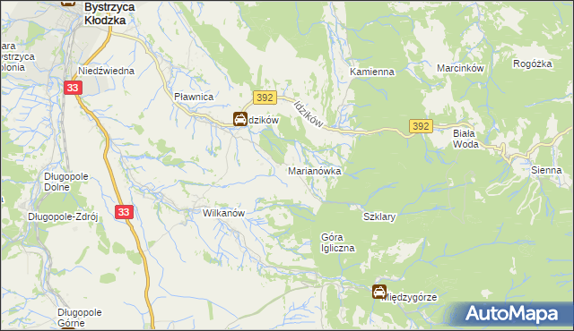 mapa Marianówka gmina Bystrzyca Kłodzka, Marianówka gmina Bystrzyca Kłodzka na mapie Targeo