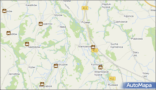 mapa Markowice gmina Głuchołazy, Markowice gmina Głuchołazy na mapie Targeo