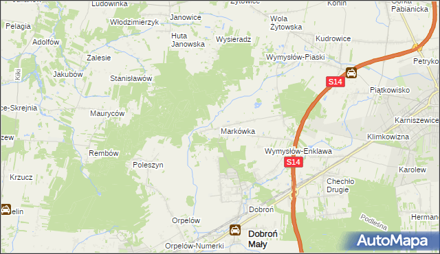 mapa Markówka gmina Dobroń, Markówka gmina Dobroń na mapie Targeo