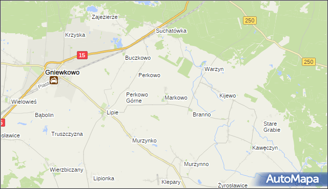 mapa Markowo gmina Gniewkowo, Markowo gmina Gniewkowo na mapie Targeo
