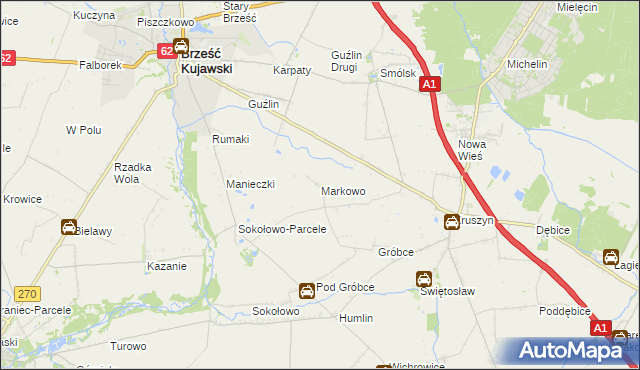 mapa Markowo gmina Włocławek, Markowo gmina Włocławek na mapie Targeo