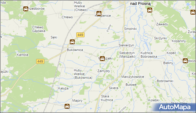 mapa Marszałki gmina Grabów nad Prosną, Marszałki gmina Grabów nad Prosną na mapie Targeo