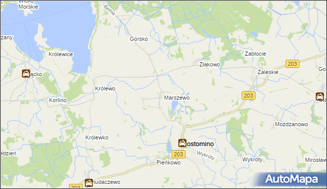 mapa Marszewo gmina Postomino, Marszewo gmina Postomino na mapie Targeo