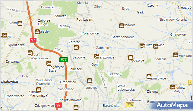 mapa Marszowice gmina Kocmyrzów-Luborzyca, Marszowice gmina Kocmyrzów-Luborzyca na mapie Targeo