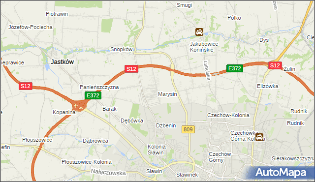 mapa Marysin gmina Jastków, Marysin gmina Jastków na mapie Targeo