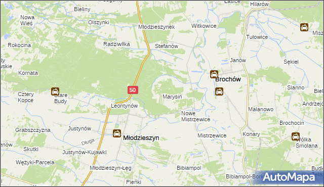 mapa Marysin gmina Młodzieszyn, Marysin gmina Młodzieszyn na mapie Targeo