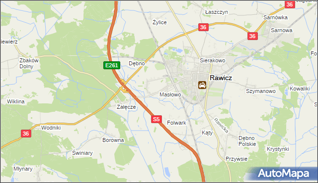 mapa Masłowo gmina Rawicz, Masłowo gmina Rawicz na mapie Targeo